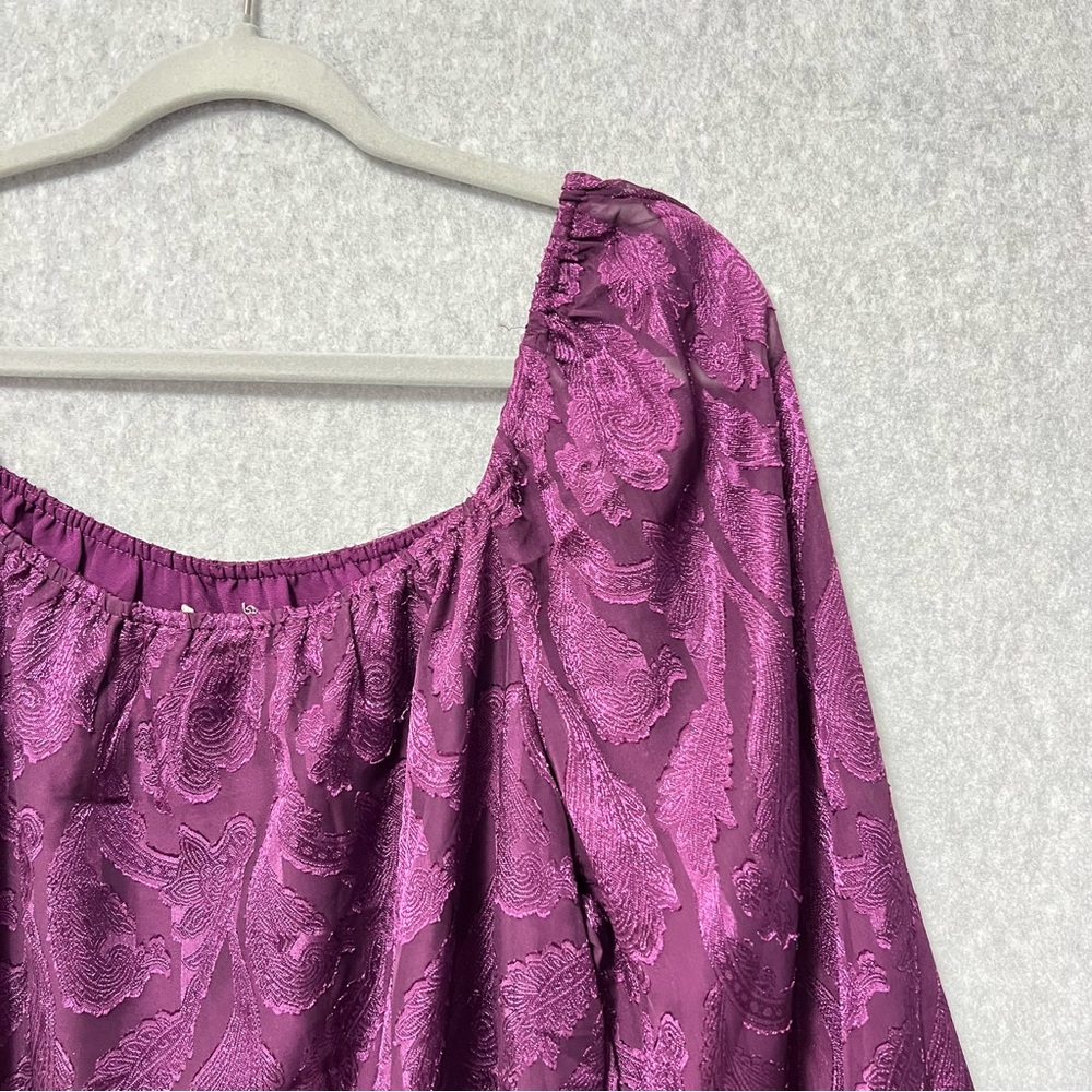 Mason & Belle Purple Satin Brocade Blouse Size XL NWT Square Neckline Romantic - Picture 4 of 12